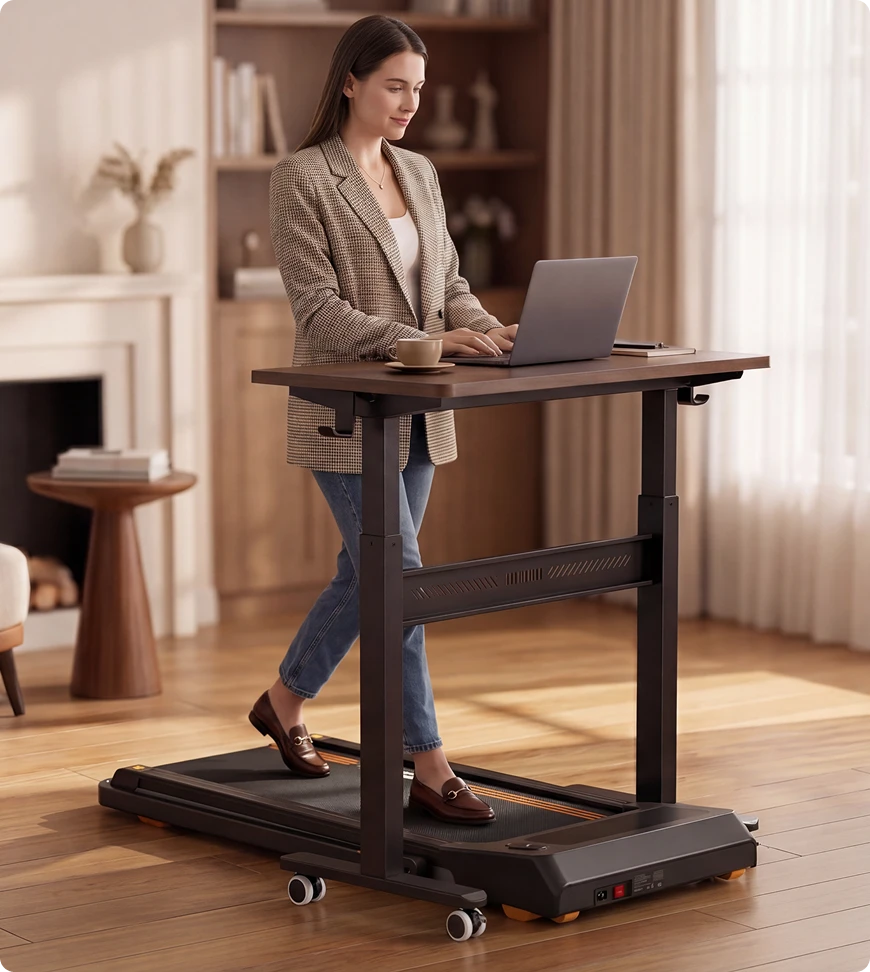 Walk on a treadmill to burn calories while working
